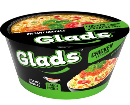 detail GLADS Instantní Nudle V Misce S Kuřecí Příchuti A Salsa Omáčkou 85g