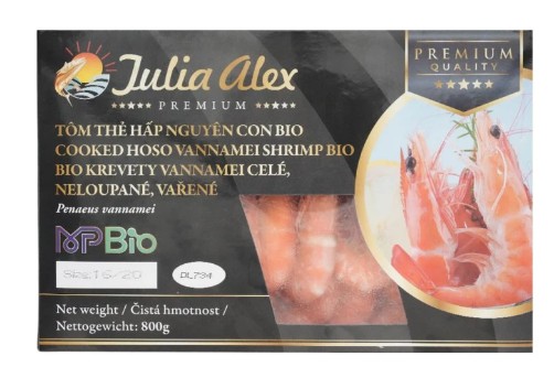 detail JULIA ALEX BIO Krevety Vannamei 16/20 Neloupané Vařené Celé 1kg