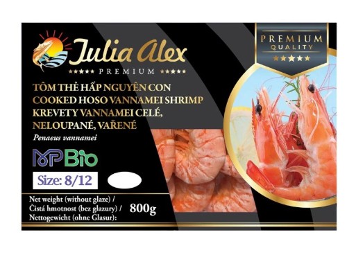 detail JULIA ALEX BIO Krevety Vannamei 8/12 Neloupané Vařené Celé 1kg
