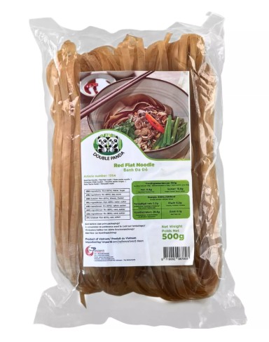detail DOUBLE PANDA Červené Široké Rýžové Nudle (Banh Da Do) 500g