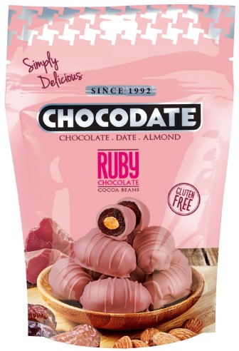 detail CHOCODATE Datle S Mandlemi Ruby Čokoláda 90g