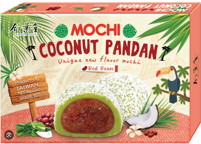 detail BAMBOO House Coconut Pandan Mochi Red Bean 180g