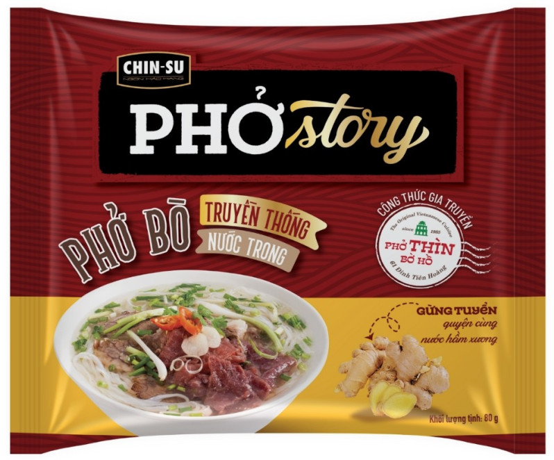 detail CHINSU Pho Hovězí Instantní Široké Rýžové Nudle 134g