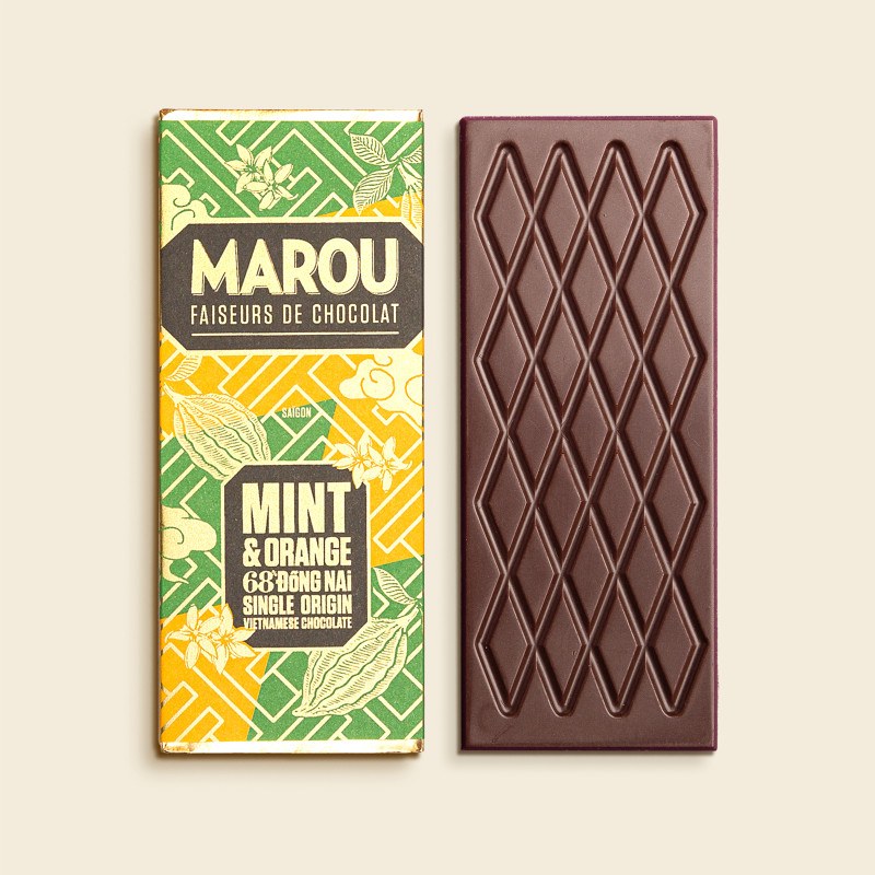detail MAROU Mini Čokoládová Tyčinka S Mátou a Pomerančem DONG NAI 68% 24g
